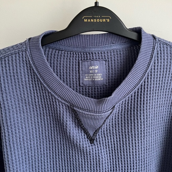 aerie Waffle Crewneck Sweater in Navy - Picture 2 of 5